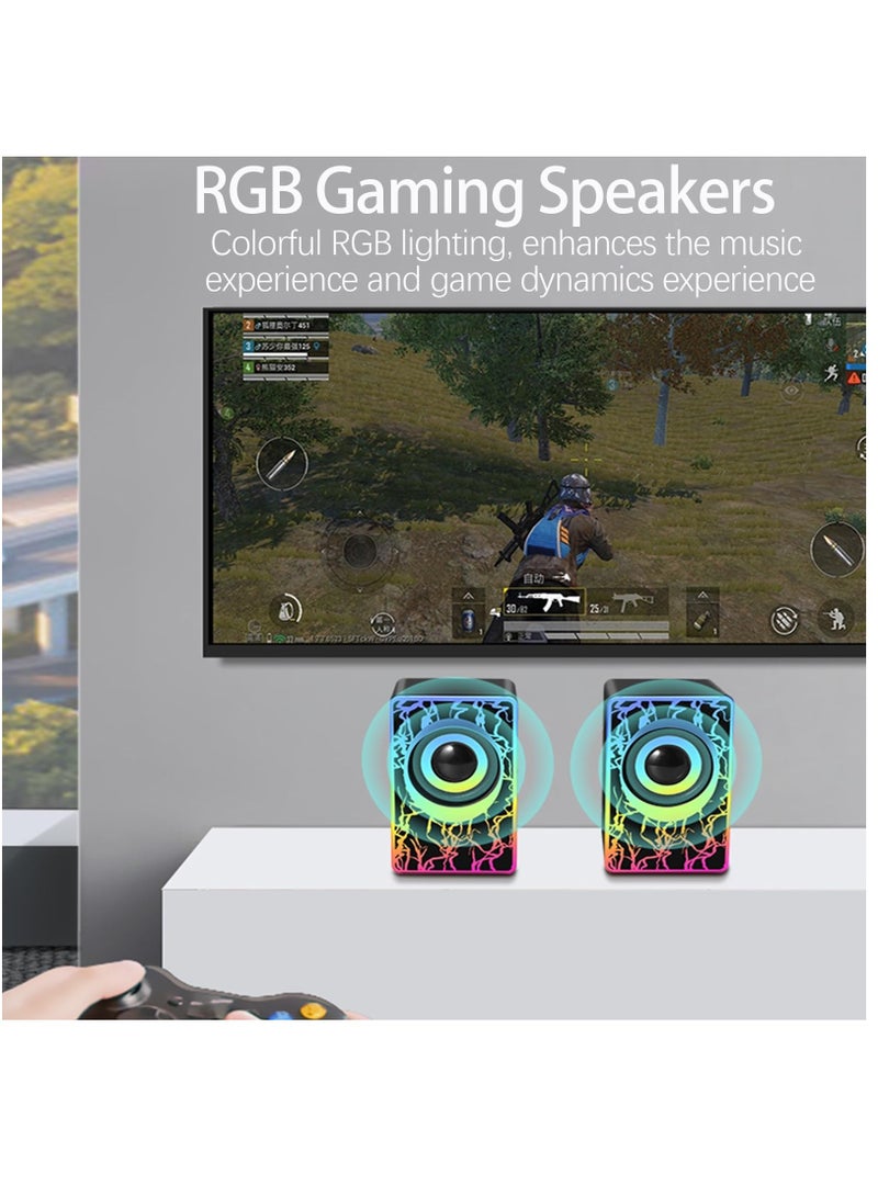 PC Speakers, RGB Computer Speakers for Desktop, 2.0 USB Powered Portable Gaming Speakers with Colorful LED Light, 3.5mm Aux Input Mini Multimedia Speaker Sound Bar for TV Monitors Laptops