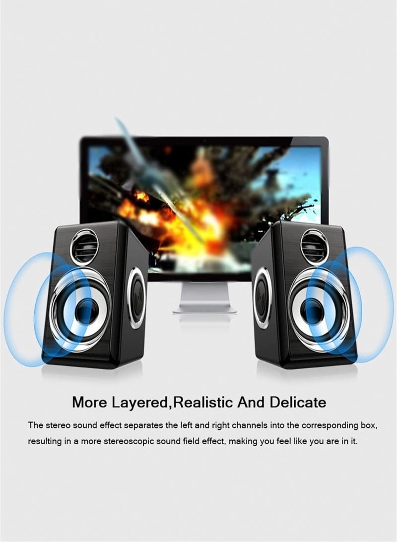 Computer Stereo 1 Pair USB+AUX Wired Computer Speakers Bass Reinforcement 4 Diaphragm for Laptop Desktop 8W High Power Loudspeaker