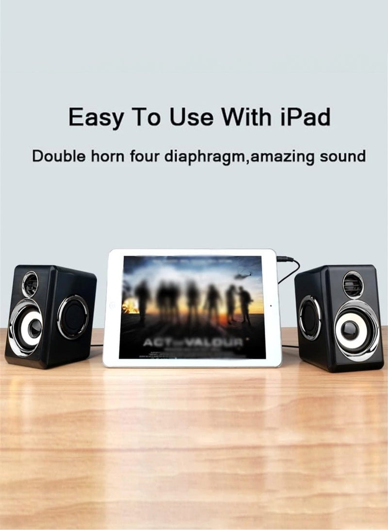 Computer Stereo 1 Pair USB+AUX Wired Computer Speakers Bass Reinforcement 4 Diaphragm for Laptop Desktop 8W High Power Loudspeaker