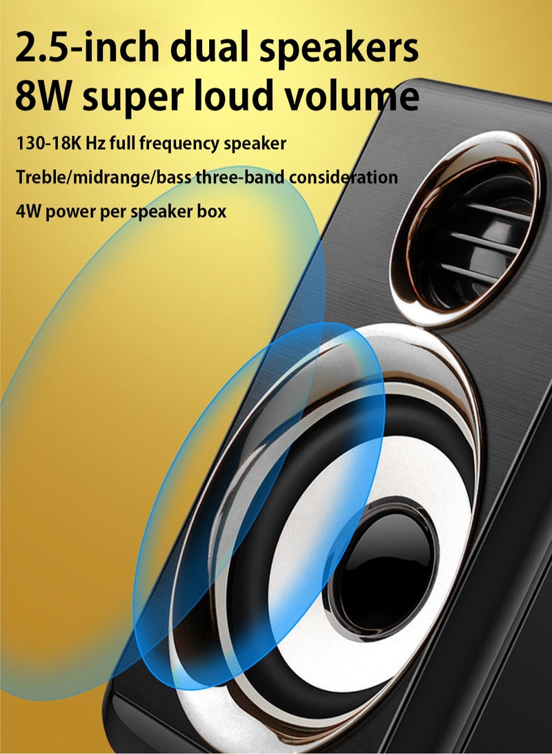 Computer Stereo 1 Pair USB+AUX Wired Computer Speakers Bass Reinforcement 4 Diaphragm for Laptop Desktop 8W High Power Loudspeaker