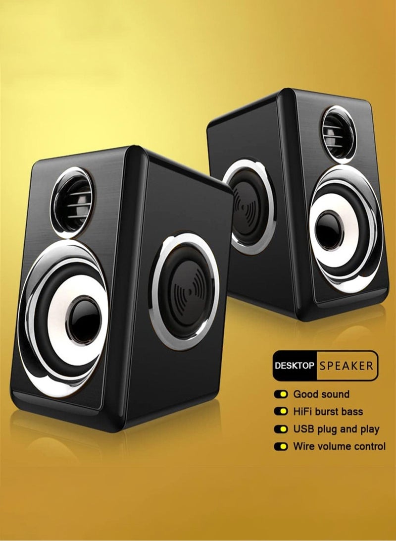 Computer Stereo 1 Pair USB+AUX Wired Computer Speakers Bass Reinforcement 4 Diaphragm for Laptop Desktop 8W High Power Loudspeaker
