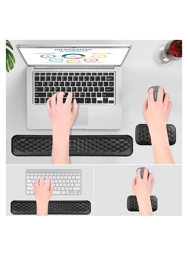 Keyboard Wrist Rest Keyboard Pad Enlarge Gel Memory Foam Set Keyboard Rest Cushion Support for Office Computer Laptop Comfortable Lightweight for Easy Typing Pain Relief