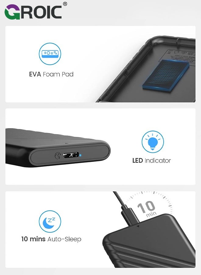 2.5 Inch Hard Drive Black Enclosure USB 3.0 to SATA 5Gbps for 7-9.5mm SSD HDD External Hard Drive Disk Case Support UASP Trim Tool