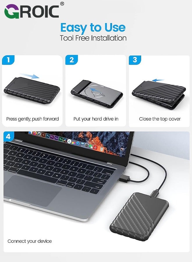 2.5 Inch Hard Drive Black Enclosure USB 3.0 to SATA 5Gbps for 7-9.5mm SSD HDD External Hard Drive Disk Case Support UASP Trim Tool