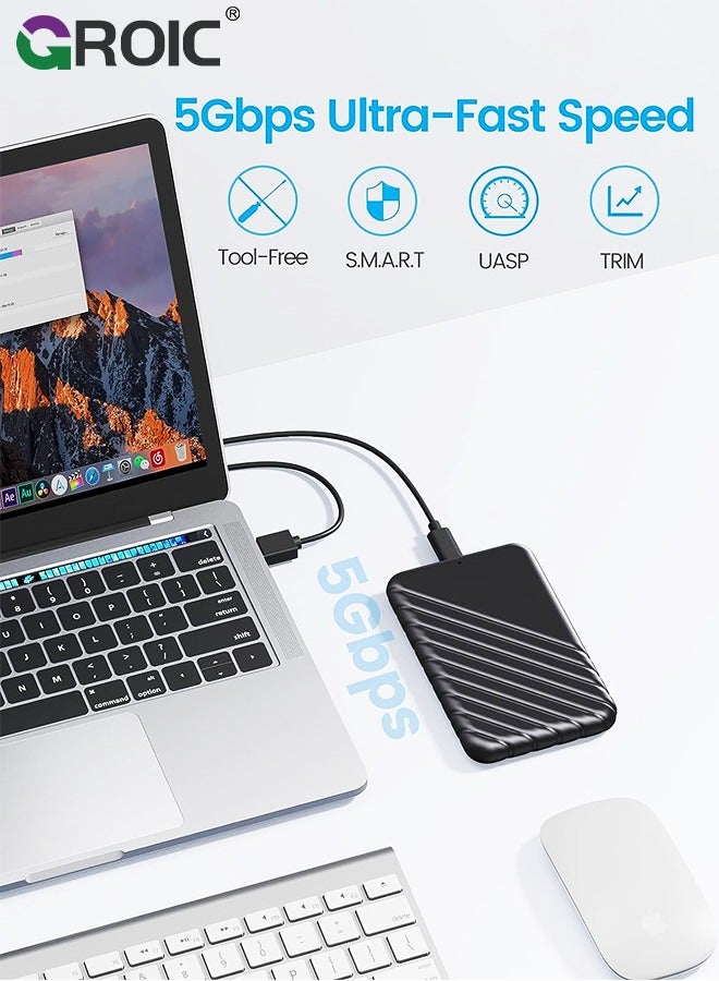 2.5 Inch Hard Drive Black Enclosure USB 3.0 to SATA 5Gbps for 7-9.5mm SSD HDD External Hard Drive Disk Case Support UASP Trim Tool