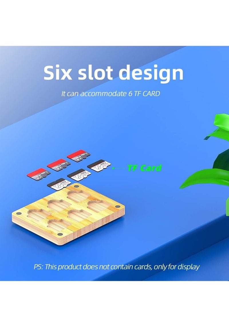 6 Slots SD Card Case, Bamboo Magnetic Closure TF Card Holder, for TF Card MSD Memory Card Storage Box Holder Storage