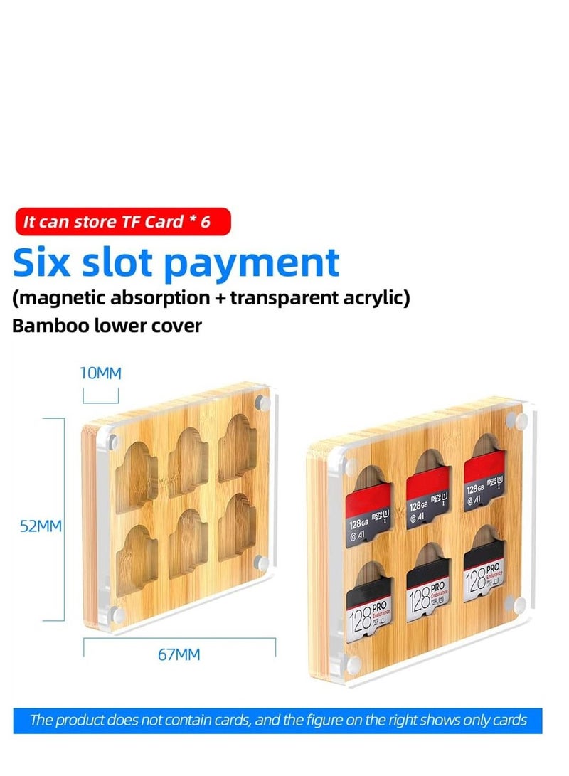 6 Slots SD Card Case, Bamboo Magnetic Closure TF Card Holder, for TF Card MSD Memory Card Storage Box Holder Storage
