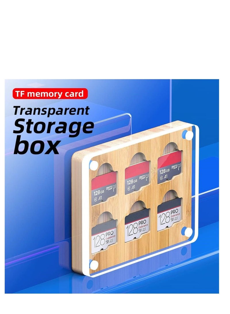 6 Slots SD Card Case, Bamboo Magnetic Closure TF Card Holder, for TF Card MSD Memory Card Storage Box Holder Storage