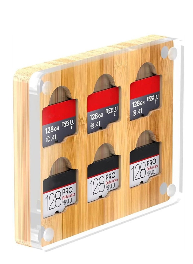 6 Slots SD Card Case, Bamboo Magnetic Closure TF Card Holder, for TF Card MSD Memory Card Storage Box Holder Storage