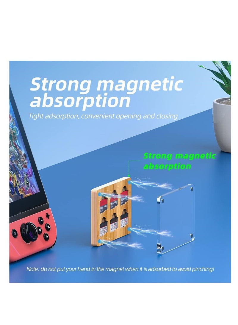 6 Slots SD Card Case, Bamboo Magnetic Closure TF Card Holder, for TF Card MSD Memory Card Storage Box Holder Storage
