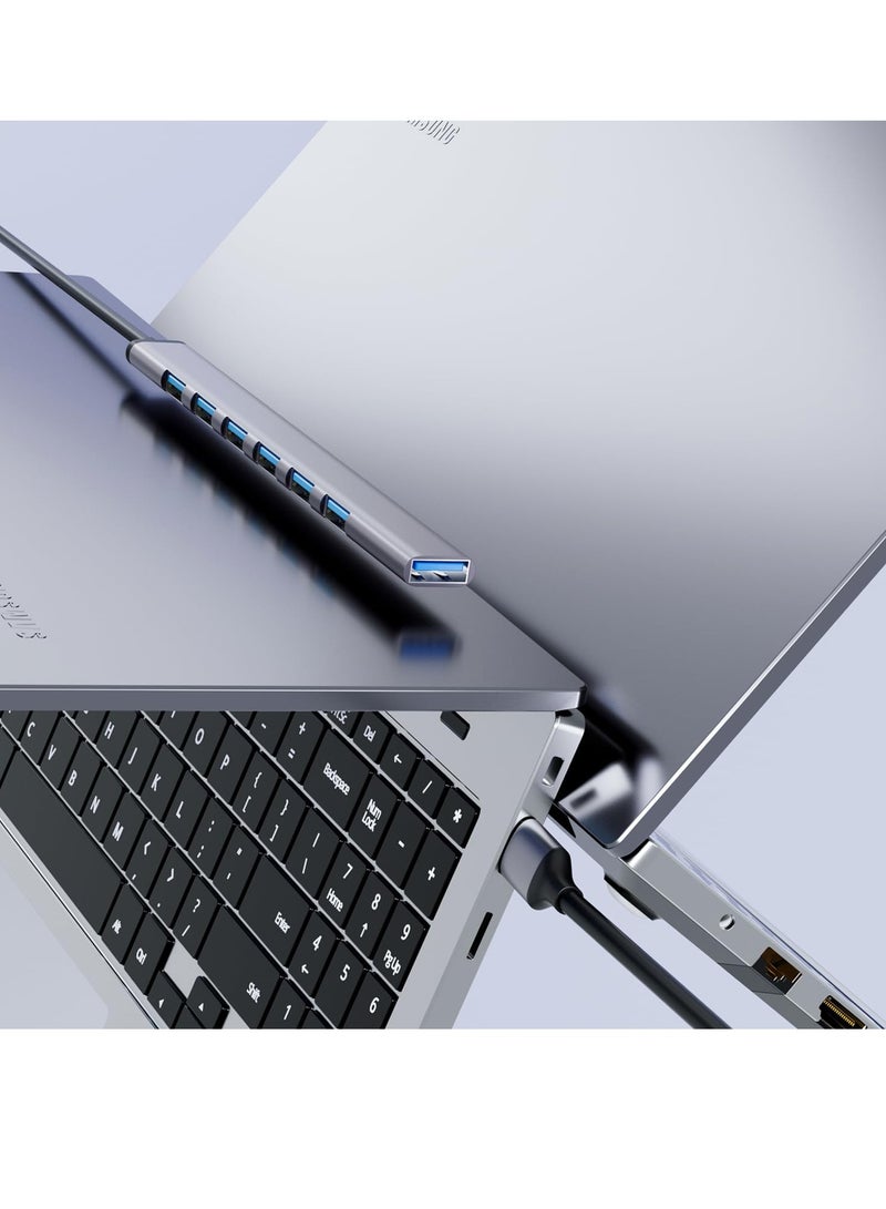Aluminium USB 3.0 7 Port Hub Expander, USB 3.0 hub, Ultra Slim Portable Data Hub for MacBook, Laptop, PC, Mac Pro, Mac Mini, iMac, Surface Pro and More