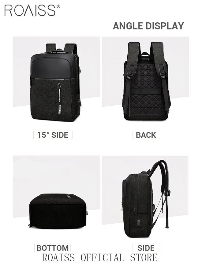 Multifunction Waterproof Backpack with USB Port Colorblock Waterproof Oxford School Bag for Men Work Travel Flight Business Commuter 15.6