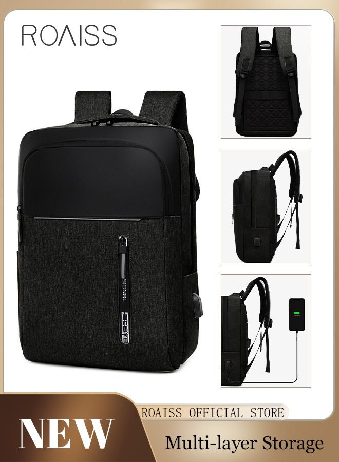 Multifunction Waterproof Backpack with USB Port Colorblock Waterproof Oxford School Bag for Men Work Travel Flight Business Commuter 15.6