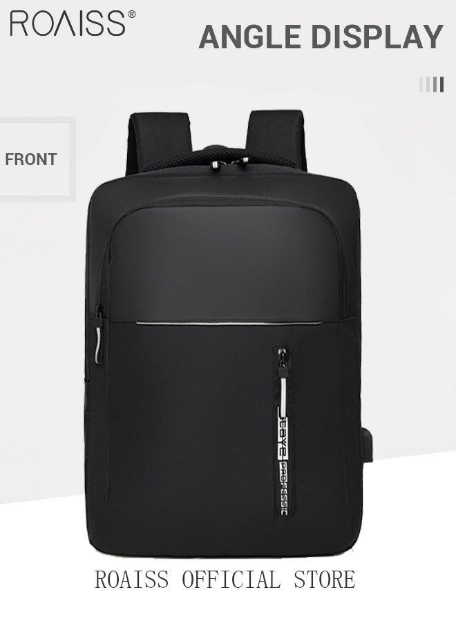 Multifunction Waterproof Backpack with USB Port Colorblock Waterproof Oxford School Bag for Men Work Travel Flight Business Commuter 15.6