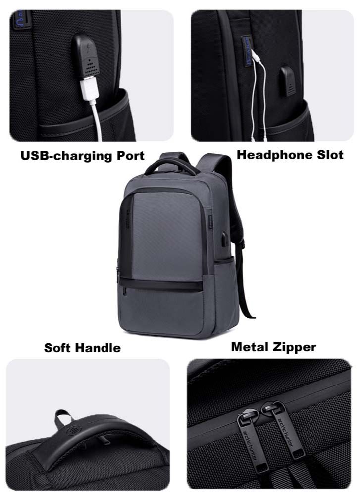 Classic Travel Laptop Backpack, School Bag with USB Charging Port and Laptop Compartment for Men and Women,Grey