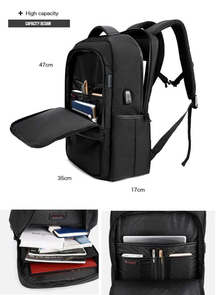 Classic Travel Laptop Backpack, School Bag with USB Charging Port and Laptop Compartment for Men,Blue