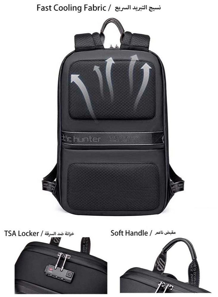 Anti Theft Business Travel Laptop Backpack, Waterproof School Bag with TSA Locker, Black