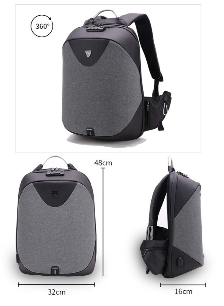 Classic Business Laptop Bag, Waterproof Anti Theft School Backpack with USB Charging Port for Men, Darkgrey