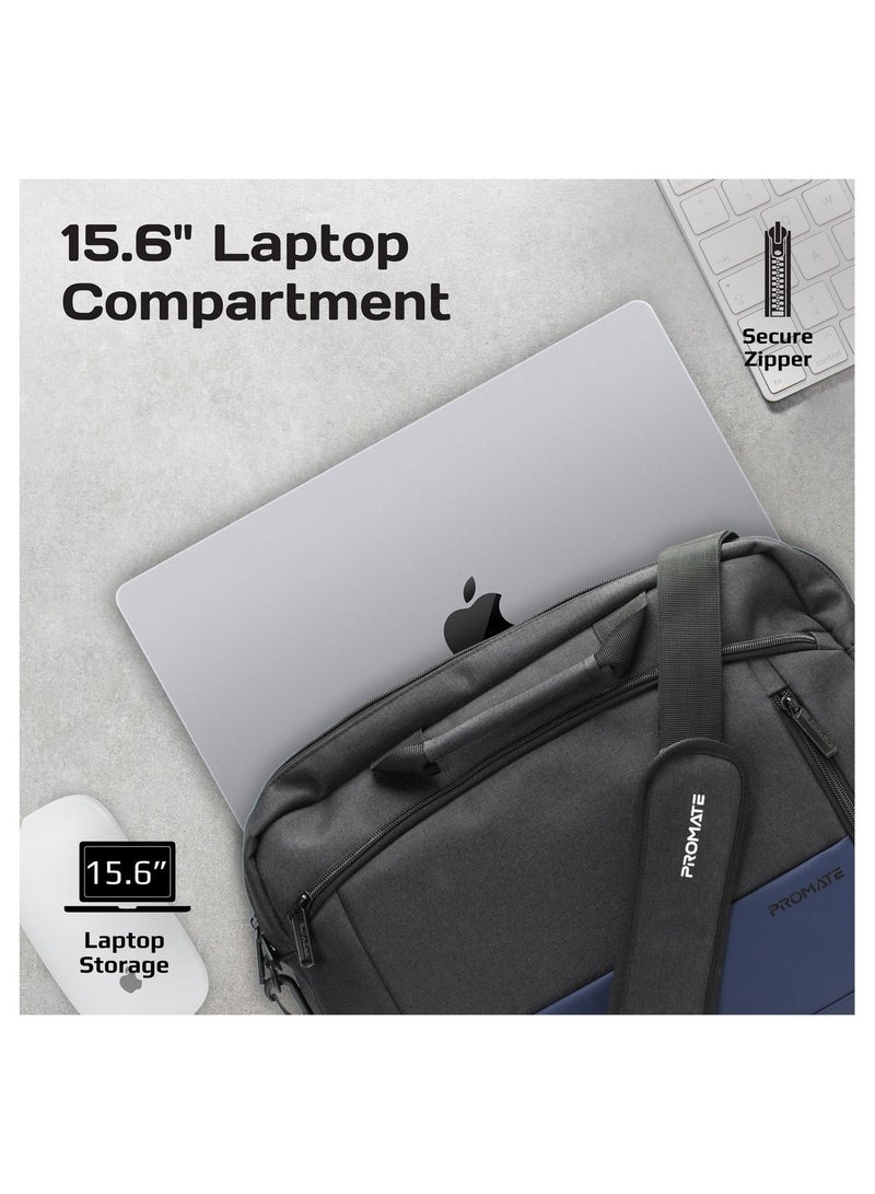 Messenger Bag, Lightweight 15.6-Inch Laptop Bag With Secure Zippers, Water-Resistance, Luggage Belt, Front Pocket And Multiple Compartments