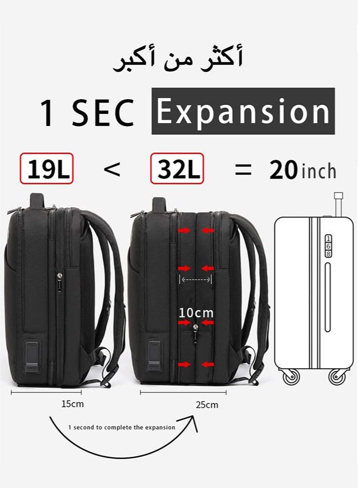 Extra Large Travel Laptop Backpack, Extensible Business Bag with USB Charging Port and Earphone Jack, Water Resistant College Backpack for Men