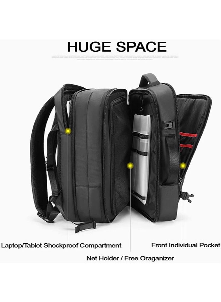 Extra Large Travel Laptop Backpack, Extensible Business Bag with USB Charging Port and Earphone Jack, Water Resistant College Backpack for Men