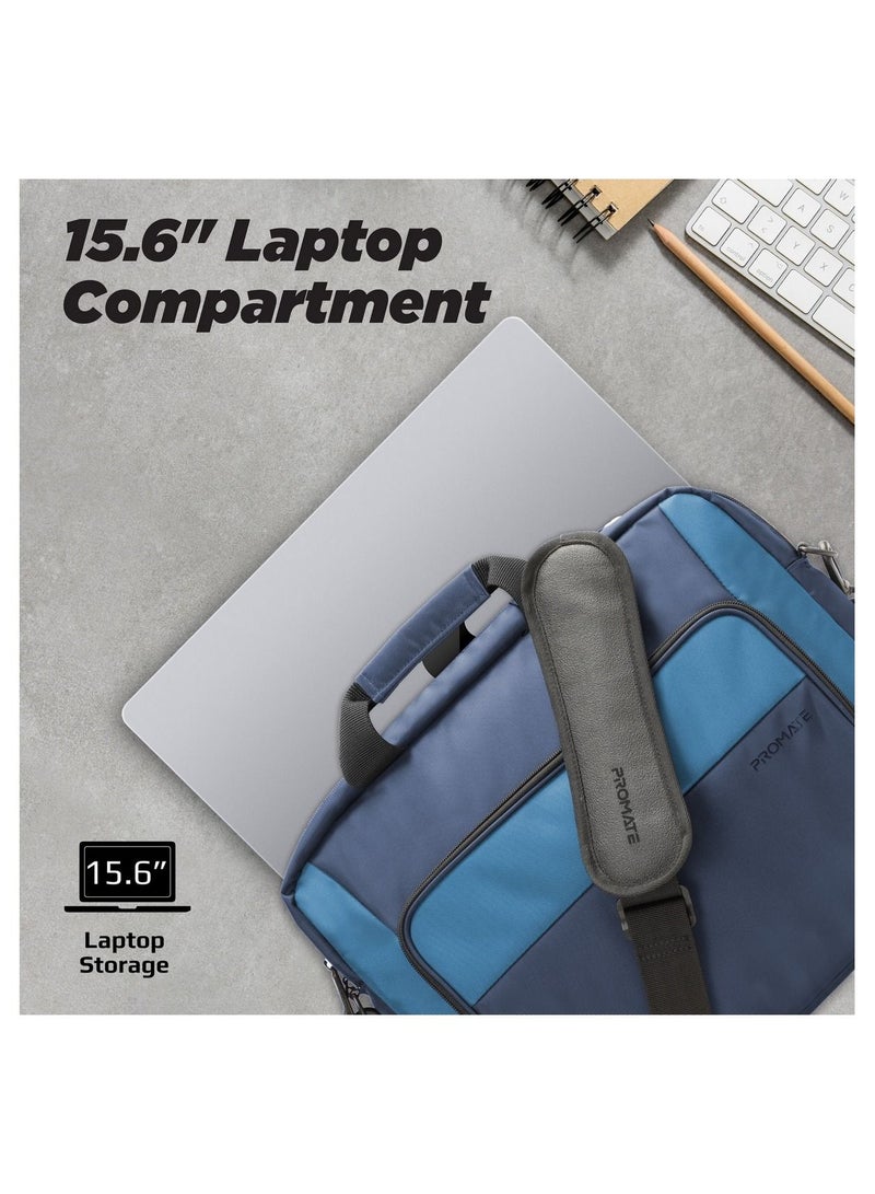 Messenger Bag, Lightweight 15.6-Inch Laptop Bag With Secure Zippers, Water-Resistance, Luggage Belt, Front Pocket And Multiple Compartments