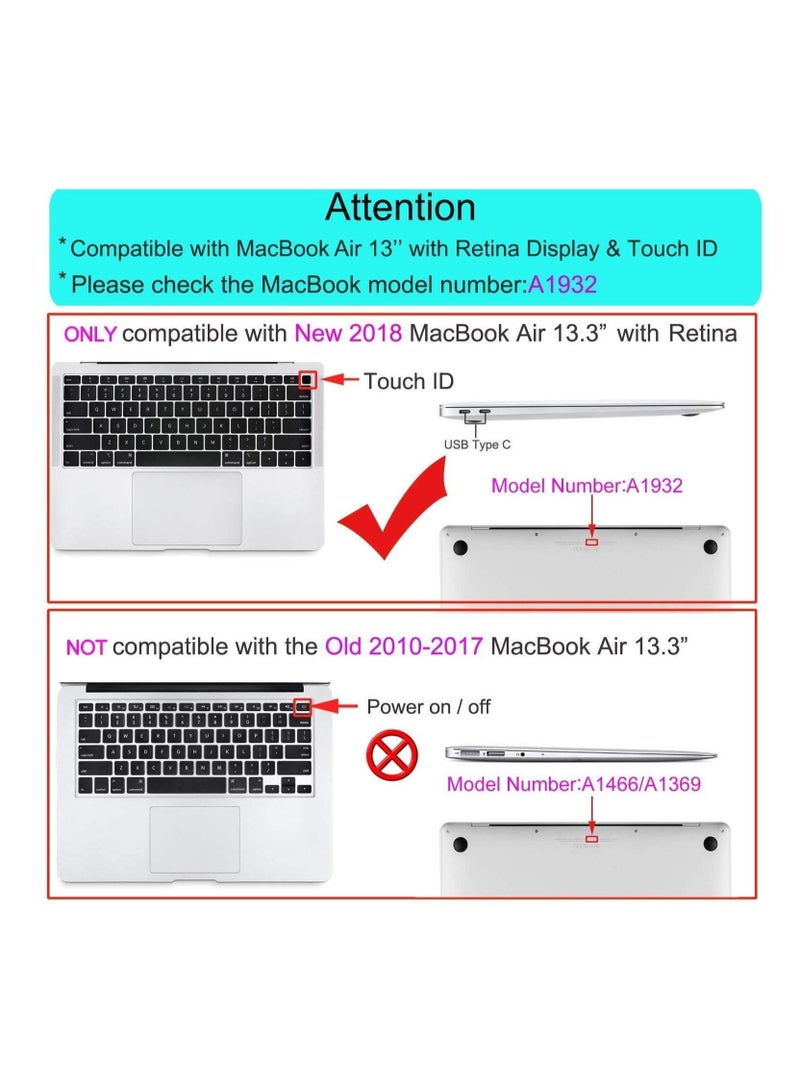 Protective Hard Shell Case for MacBook Air 13 inch A1932 2019/2018 With Retina Display Touch ID & US Layout English Keyboard Cover Black