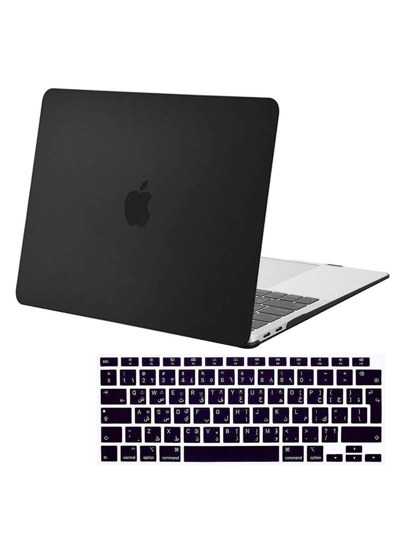 Hard Shell Case & UK Layout Arabic Keyboard Cover for MacBook Air 13-inch A2337 M1 A2179 Black