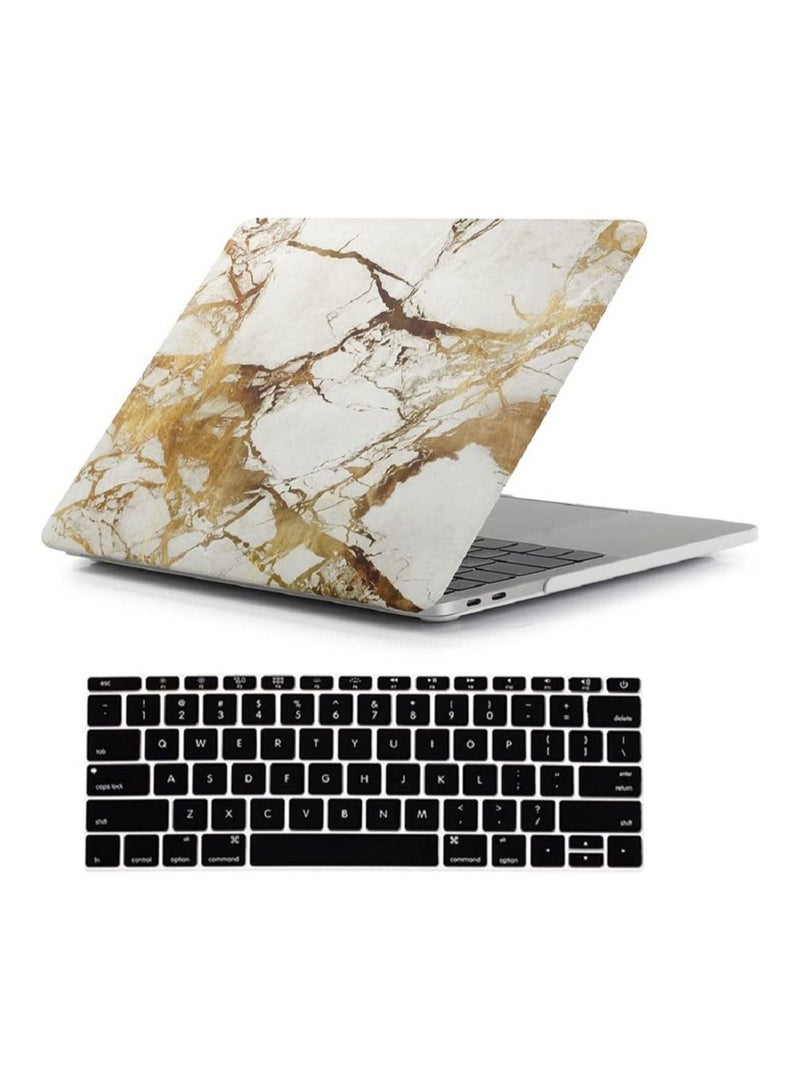 Compatible with Mac Book New Pro 13 inch Case 2018/2017/2016 Model A1988 A1708 Non Touch Bar Ultra Slim Plastic Hard Shell Case with US Layout English Keyboard Cover Gold Marble