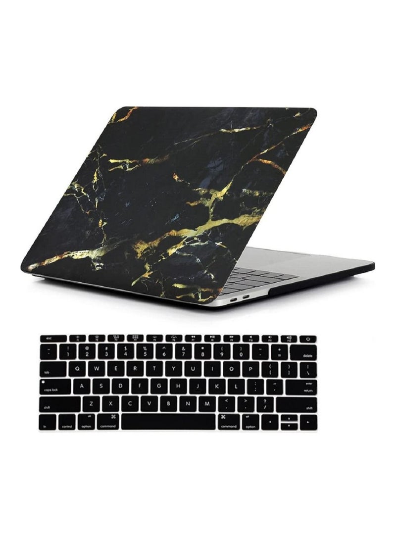 Compatible with Mac Book New Pro 13 inch Case 2018/2017/2016 Model A1988 A1708 (Non Touch Bar) Ultra Slim Plastic Hard Shell Case with US Layout English Keyboard Cover Black Gold Marble