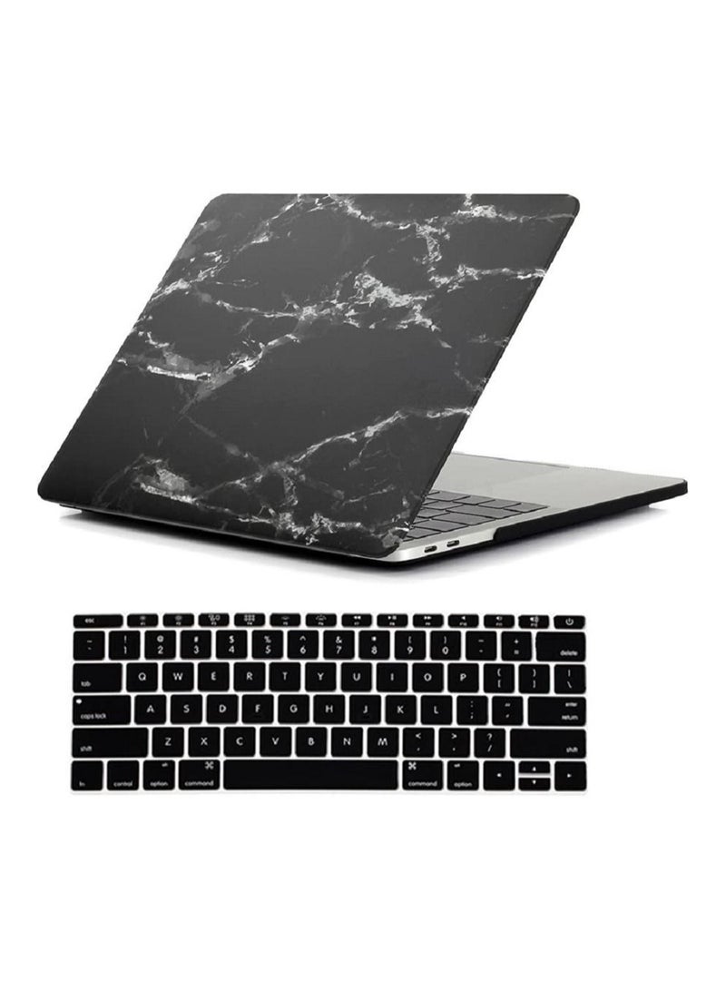 Compatible with Mac Book New Pro 13 inch Case 2018/2017/2016 Model A1988 A1708 (Non Touch Bar) Ultra Slim Plastic Hard Shell Case with US Layout English Keyboard Cover Black Marble