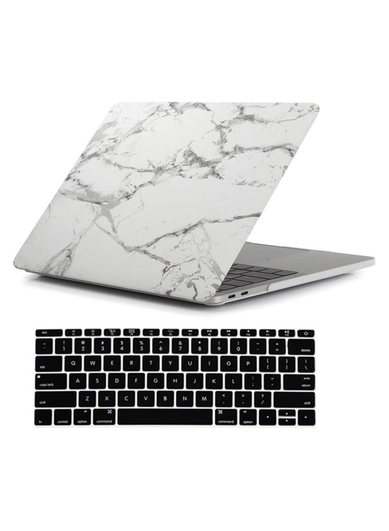 Compatible with Mac Book New Pro 13 inch Case 2018/2017/2016 Model A1988 A1708 Non Touch Bar Ultra Slim Plastic Hard Shell Case with US Layout English Keyboard Cover White Marble