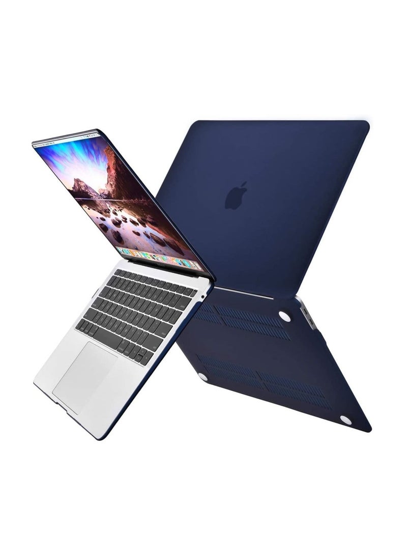 Plastic Hard Shell Case and Arabic Keyboard Cover for MacBook Air 13-inch 2021/2020/2019/2018 Navy Blue