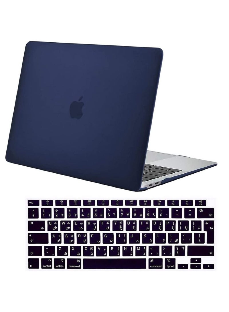 Plastic Hard Shell Case and Arabic Keyboard Cover for MacBook Air 13-inch 2021/2020/2019/2018 Navy Blue