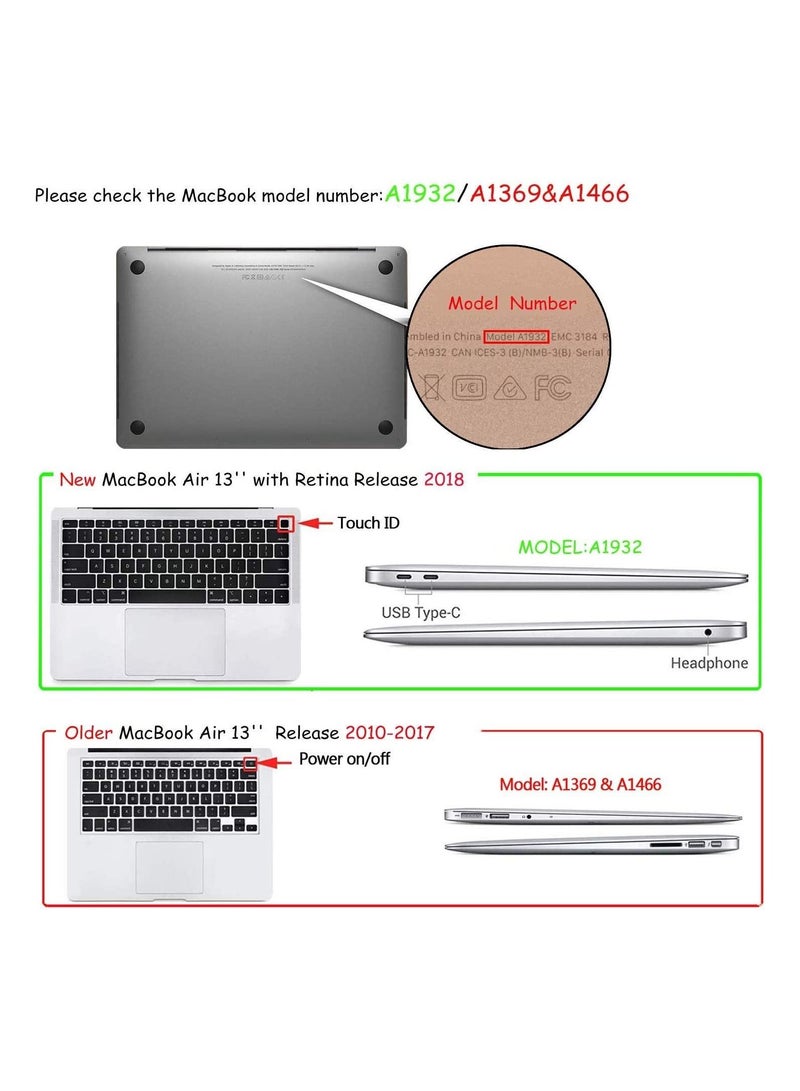 Complete Protection Set for New MacBook Air 13 Black - Hard Shell Case with Keyboard Cover and Screen Protector for 2019/2018 MacBook Air 13 inch A1932 with Retina Display