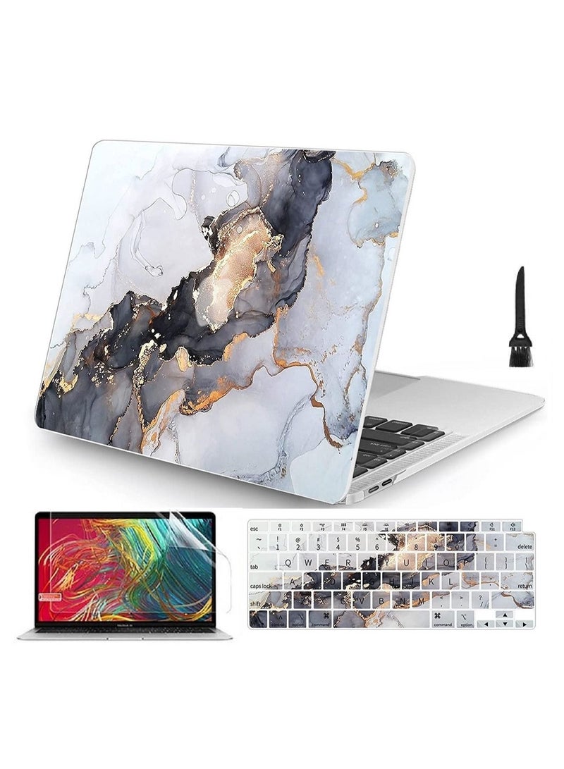 MacBook Air 2020 Plastic Hard Shell Case + Keyboard Cover for Apple Mac Air 13.3 with Retina Display Touch ID Marble MacBook Air 13 Inch Case 2020 2019 2018 Release A2337 M1 A2179 A1932, Grey Marble