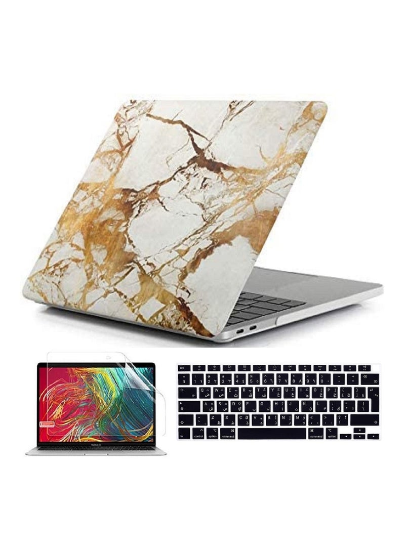 Hard Shell Case with UK Layout Arabic English Keypad Cover and Screen Protector Compatible for MacBook New Air 13