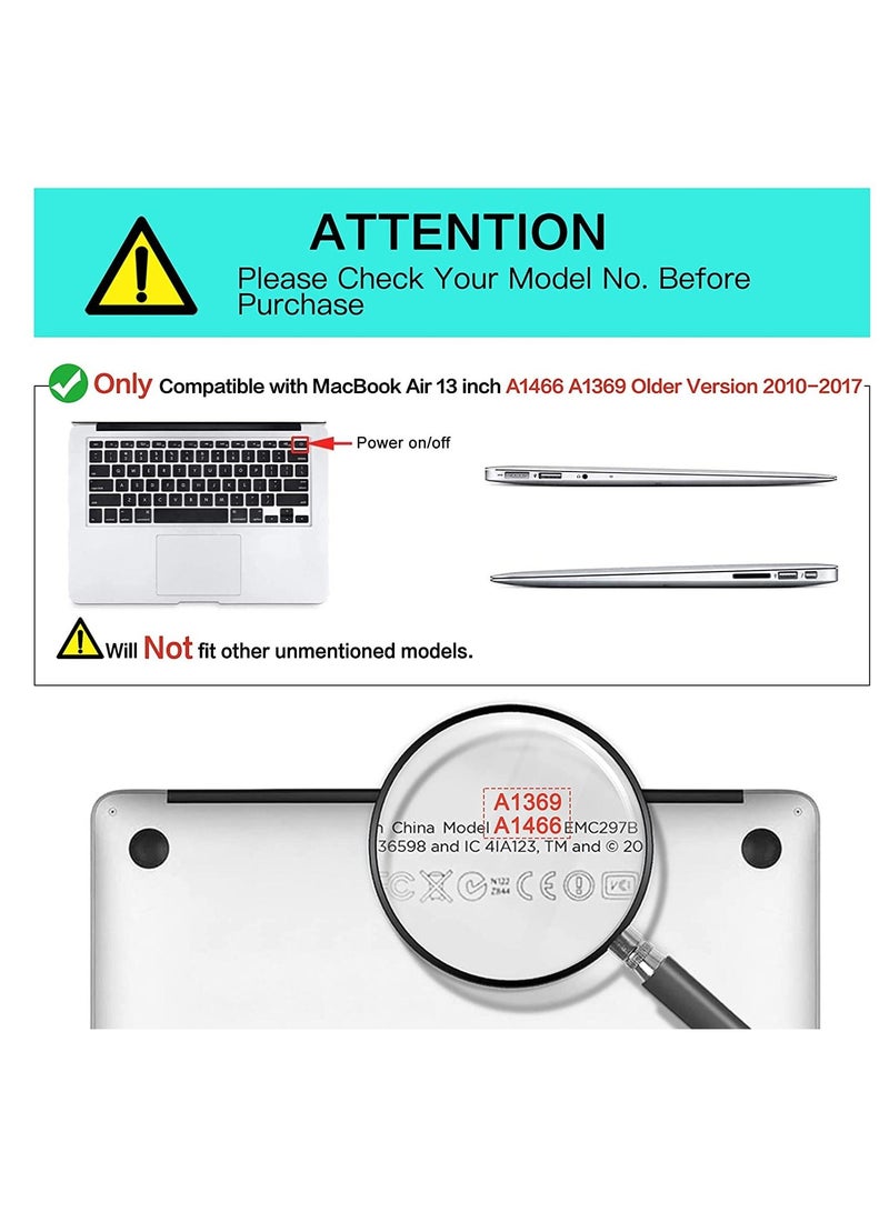 Plastic Hard Shell Case Cover Compatible with Older Version MacBook Air 13-Inch Models: A1369 & A1466, Release 2010 to 2017, Black