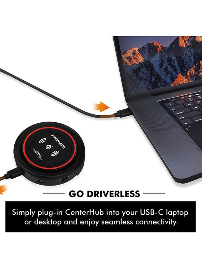 USB C Hub with Qi Wireless Charger, USB Type-C Docking Station with 100W Type-C Power Delivery, HDMI 4K, Dual USB 3.0 Port, 1000Mbps Ethernet Port and Detachable Qi Wireless Charging Pad for Smartphones, Laptop, CenterHub Maroon Maroon