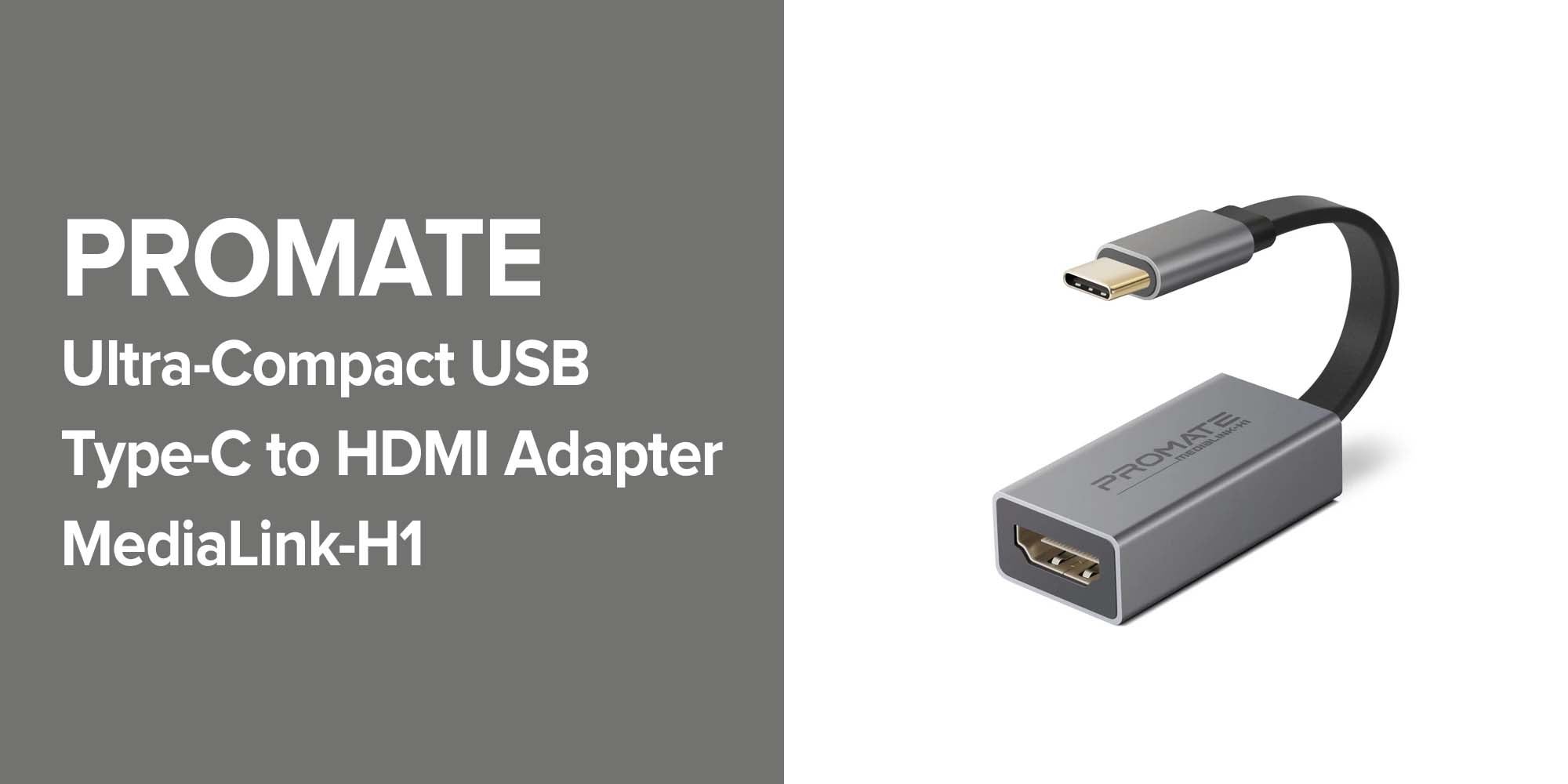 Promate USB C to HDMI Adapter, Ultra-Compact  4k 30hz with High Definition Video for MacBook Pro, Google Chromebook, Samsung, MediaLink-H1 Grey/Black