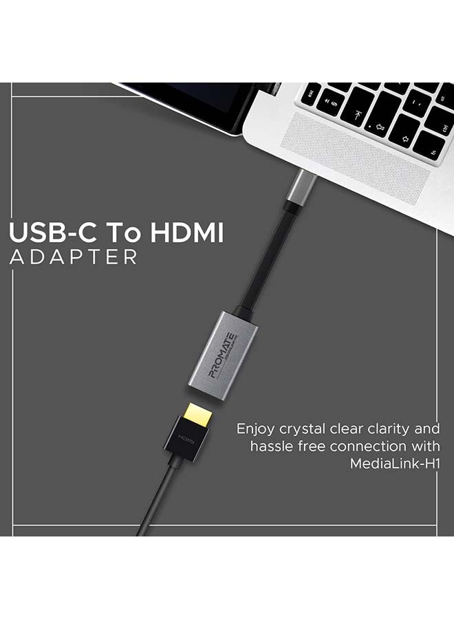 Promate USB C to HDMI Adapter, Ultra-Compact  4k 30hz with High Definition Video for MacBook Pro, Google Chromebook, Samsung, MediaLink-H1 Grey/Black