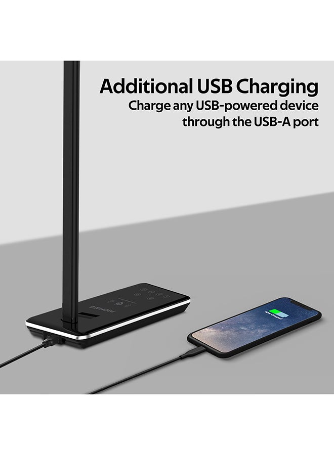 Desk Lamp with Wireless Charger, Foldable 10W Qi Wireless Charging LED Desk Lamp with 500 Lumen Bright LED Light, Touch Control, Light Timer and USB Charging Port For Home, Office, Smartphone, AuraLight-1 Black