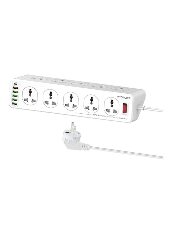 Power Extension, Powerful 2500W Universal 10 AC Sockets Power Strip with 5M Cord, 20W Type-C Power Delivery Port, 4 USB Smart Charge Ports and 18W QC 3.0 Port for Home/Office, Power Matrix-5M White