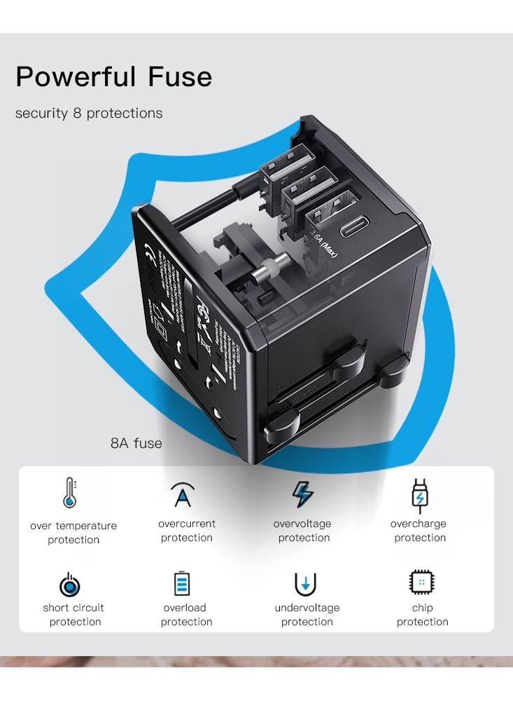 5 in 1 Multifunctional Worldwide Charger Plug Convert Adapter With USB and Type-C