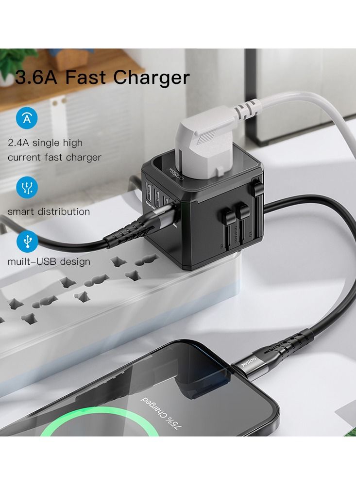 5 in 1 Multifunctional Worldwide Charger Plug Convert Adapter With USB and Type-C