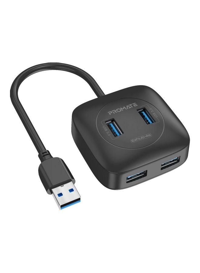 Premium 4 Port USB 3.0 Splitter with Ultra-Fast 5Gbps Sync Charge Hub Black