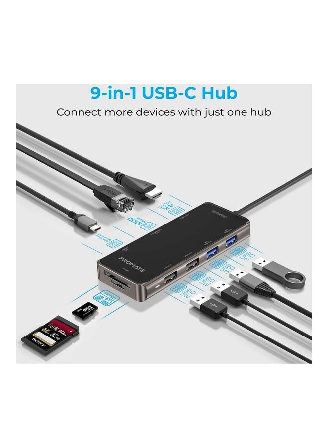 Compact Multiport USB-C Hub With 100W Power Delivery Black