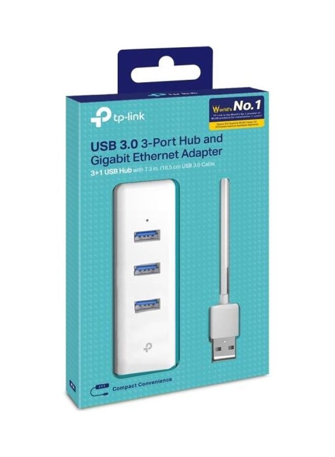 UE330 USB 3.0 3-Port Hub & Gigabit Ethernet Adapter 2 in 1 USB Adapter White