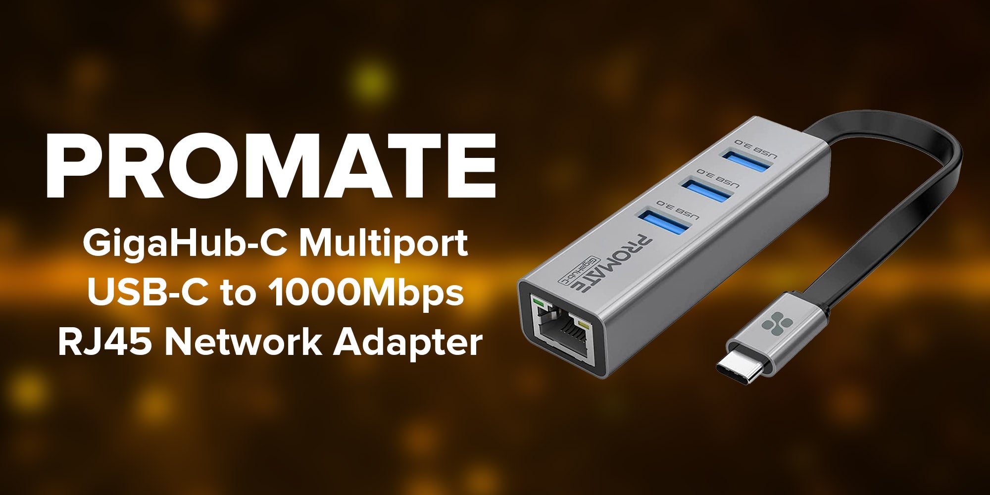 Multiport USB-C To 1000Mbps RJ45 Network Adapter And Ultra-Fast 3 USB Ports With 5 Gbps Data Transfer Speed Hub For Apple MacBook Pro/Air/iMac/iPad Pro/Surface/XPS/GigaHub-C Black