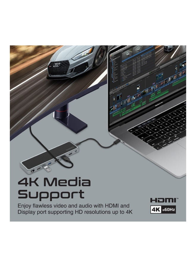 USB-C Hub 13 In 1 Multi-Display Hub With Dual 4K HDMI 4K Display Port 1000Mbps LAN 100W Power Delivery Aux SD TF Card Slot USB 3.0 Black